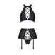 Комплект з еко-шкіри імітація шнурівки Passion NANCY SET XXL/XXXL black топ трусики пояс для панчіх