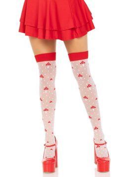 Панчохи Leg Avenue Polka Dot Mushroom Thigh Highs, One Size, біло-червоні, на резинці, малюнок &mdash; гриби