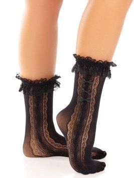 Шкарпетки ажурні Leg Avenue Mini Bow Lace Anklet, чорні, з рюшами, декор &mdash; бантики
