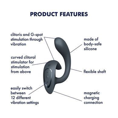 Вагінально-кліторальний вібратор Satisfyer G for Goddess 1 Dark Grey, 2 мотори