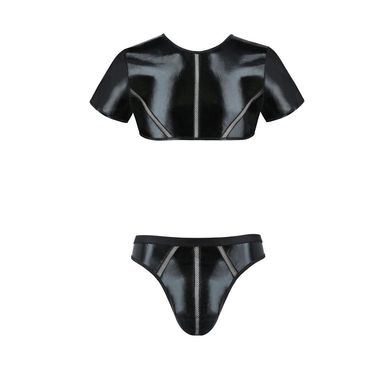 Комплект мужского белья под латекс Passion 057 Set Peter L/XL Black, кроп-топ, стринги