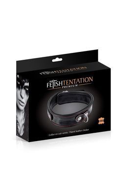 Нашийник із натуральної шкіри Fetish Tentation Premium Patent leather choker, кріпильне кільце