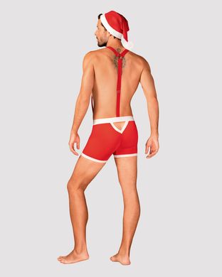 Чоловічий еротичний костюм Санта-Клауса Obsessive Mr Claus 2XL/3XL, боксери на підтяжках, шапочка з