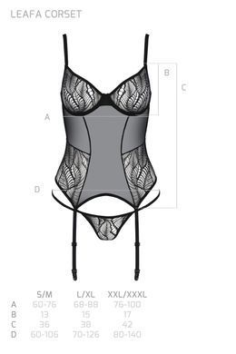 Корсет Passion LEAFA CORSET black L/XL, м'які чашки, затискачі для панчіх, стрінги в комплекті