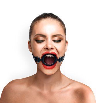 Кляп-розширювач силіконове кільце Art of Sex &ndash; Gag Ring, чорний, натуральна шкіра