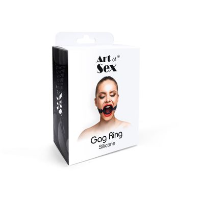 Кляп-розширювач силіконове кільце Art of Sex – Gag Ring, чорний, натуральна шкіра