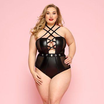 Сексуальне боді JSY &laquo;Пристрасна Лорейн&raquo; Plus Size Black, люверси, стрепи, екошкіра, шнурівка