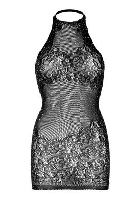 Платье-сетка со стразами Leg Avenue Rhinestone halter mini dress Black, открытая спина, one size