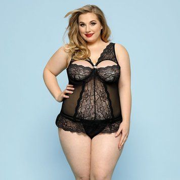 Сексуальний комплект білизни JSY &laquo;Скромниця Брук&raquo; Plus Size, Black, мереживо, корсет, стрінги