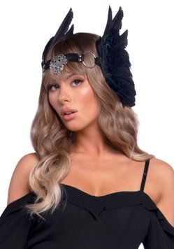 Пов&rsquo;язка на голову з крилами Leg Avenue Feather headband Black, пір&rsquo;я та натуральна шкіра