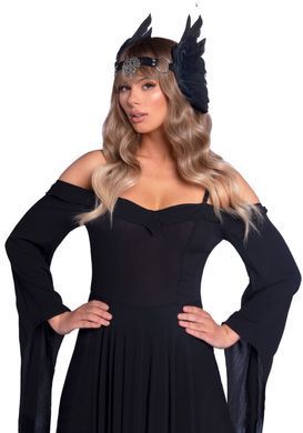 Пов&rsquo;язка на голову з крилами Leg Avenue Feather headband Black, пір&rsquo;я та натуральна шкіра