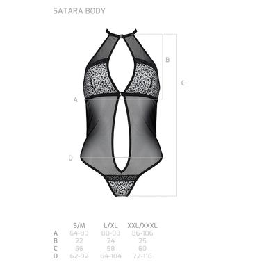 Сітчасте боді з мереживом на грудях Passion SATARA BODY XXL/XXXL black