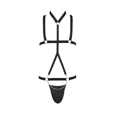Комплект мужского белья из стреп Passion 039 Set Andrew S/M Black, стринги, шлейка