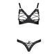 Комплект з екошкіри Passion CELINE BIKINI L/XL black, відкритий бра зі стрічками, стрінги