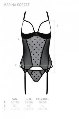 Корсет Passion MARINA CORSET, L/XL, black, з відкритими чашками