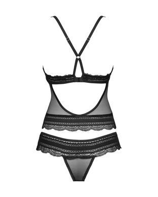 Напівпрозорий набір з прикрасами Obsessive Ivannes top & thong L/XL, чорний, топ та танга