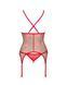 Корсет Obsessive Jollymore corset, M/L, у клітинку, з мереживом, пажі для панчіх, стрінги в комплекті