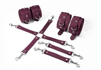 Набір для БДСМ Feral Feelings BDSM Kit 3 Burgundy, наручники, поножі, хрестовина