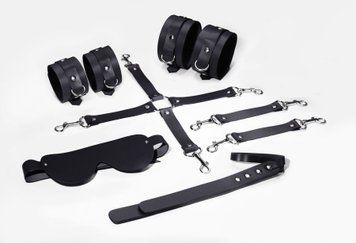 Набір Feral Feelings BDSM Kit 5 Black, наручники, поножі, хрестовина, маска, падл