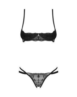 Комплект Obsessive Nutris 2-pcs crotchless set, M/L, ліф з відкритими чашками, трусики з доступом