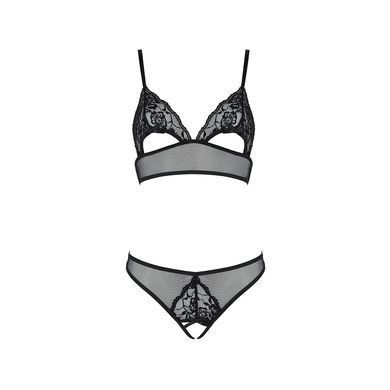 Комплект із бралету з ажурним ліфом та відкритими трусиками Passion CHRISTA SET Open Bra L/XL black