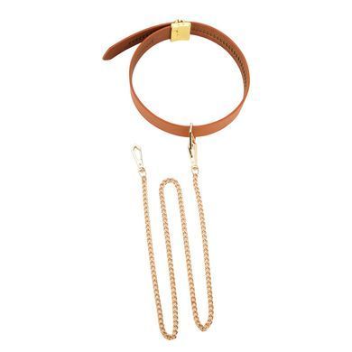 Нашийник з повідцем LOCKINK Tied Collar with Leash Set, коричневий, ланцюг зі шкіряною петлею та карабіном