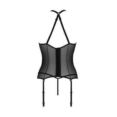 Корсет с пажами Passion SATARA CORSET L/XL black, стринги, кружево, застежки спереди и сзади