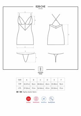 Сатиновый комплект для сна с кружевом Obsessive 828-CHE-1 chemise & thong S/M (мятая упаковка!!!)