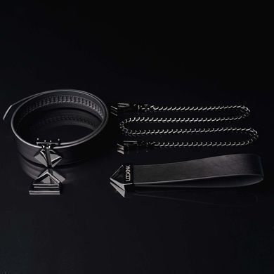 Нашийник з повідцем LOCKINK Tied Collar with Leash Set, чорний, ланцюг зі шкіряною петлею та карабіном
