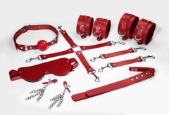 Набір Feral Feelings BDSM Kit 7 Red, наручники, поножі, конектор, маска, падл, кляп, затискачі