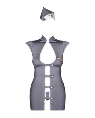 Эротический костюм стюардессы Obsessive Stewardess 3 pcs costume grey S/M, серый, платье, стринги, п