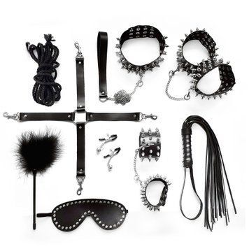BDSM-набір Art of Sex &ndash; Spikes BDSM Set Leather, 10 предметів, чорний, натуральна шкіра