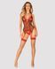 Корсет Obsessive Jollymore corset, XL/2XL, у клітинку, з мереживом, пажі для панчіх, стрінги в комплекті