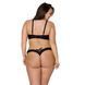 Комплект з екошкіри Passion CELINE BIKINI 6XL/7XL black, відкритий бра, стрінги зі шнурівкою