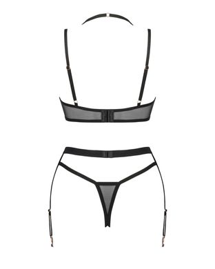 Комплект белья Obsessive Selinne 3-pcs set XS/S Black, бюстгальтер, стринги пояс для чулок