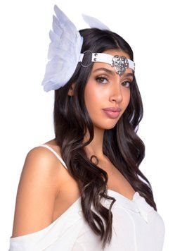 Пов&rsquo;язка на голову з крилами Leg Avenue Feather headband White, пір&rsquo;я та натуральна шкіра