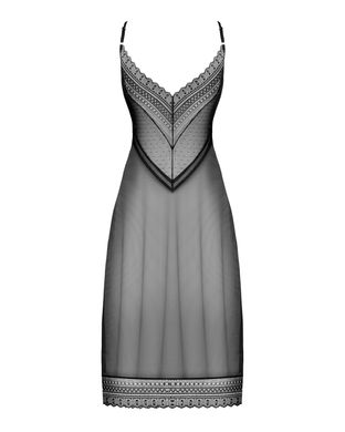 Полупрозрачная длинная сорочка Obsessive Estiqua chemise M/L, черный, ассиметричный крой