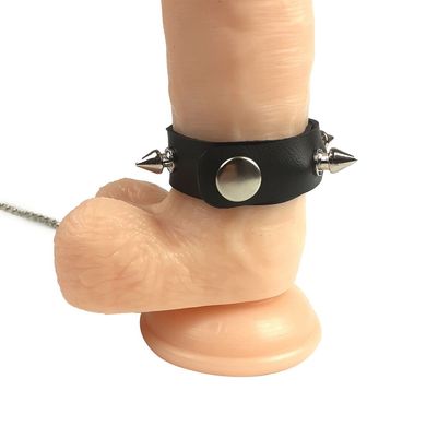 Кільце для пеніса Penis Ring із шипами та повідцем, натуральна шкіра
