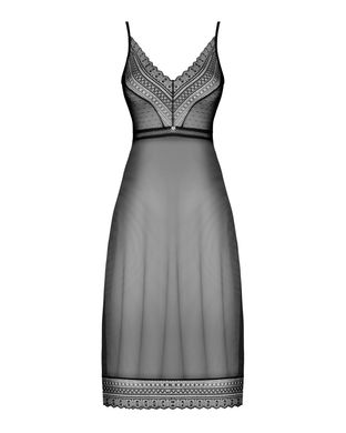 Полупрозрачная длинная сорочка Obsessive Estiqua chemise XL/2XL, черный, ассиметричный крой