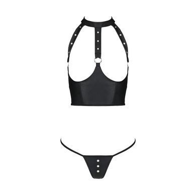 Комплект білизни з відкритими грудьми Passion GENEVIA SET WITH OPEN BRA L/XL black, корсет, стрінги