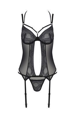 Корсет Passion DROSERA CORSET black, L/XL, з кріпленнями для панчіх, трусики в комплекті