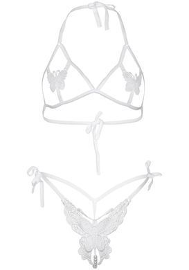 Еротичний комплект з відкритою чашкою Leg Avenue Open cup bra and pearl panty One Size White