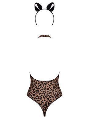Эротический костюм леопарда Obsessive Leocatia teddy S/M, боди, обруч с ушками