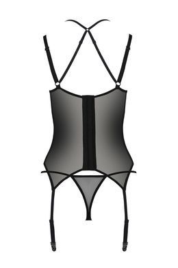 Корсет Passion DROSERA CORSET black, S/M, з кріпленнями для панчіх, трусики в комплекті