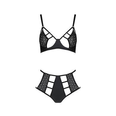 Комплект білизни Passion TASMINA SET S/M black, ліф, високі трусики з корсетом ззаду