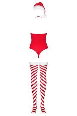 Тедді Obsessive Kissmas teddy, S/M, червоне, без бретелей, чокер, панчохи та шапка з помпоном у наборі
