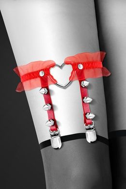 Гартер на ногу Bijoux Pour Toi - WITH HEART AND SPIKES Red, сексуальная подвязка с сердечком