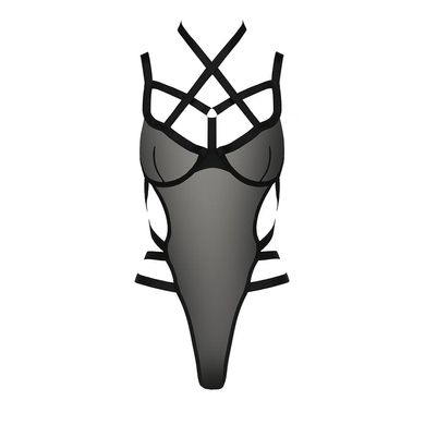 Боді-монокіні Passion HAGAR BODY L/XL black, сітка, стрепи подвійні бретелі, чашки з кісточками