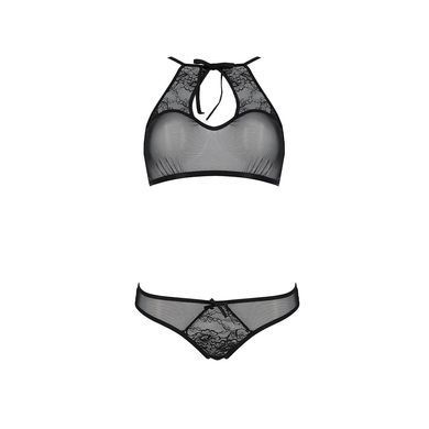 Комплект: бра, трусики з ажурним декором та відкритим кроком Passion URSULA SET S/M, black