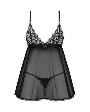 Сорочка бебі-дол Obsessive Blomentis babydoll & thong, XS/S, мереживний ліф, стрінги в комплекті